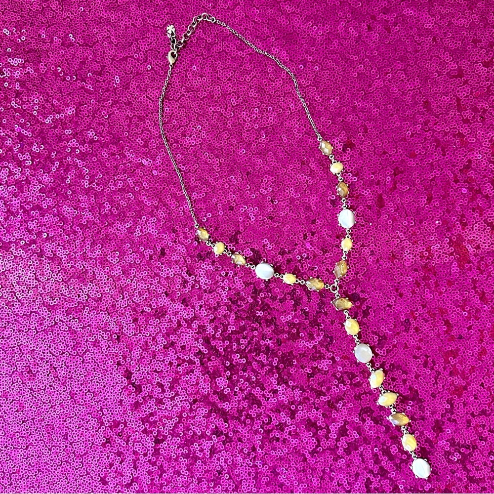 🌼LUCKY BRAND Yellow Rustic Gold Gemstone Drop Necklace - Picture 2 of 3